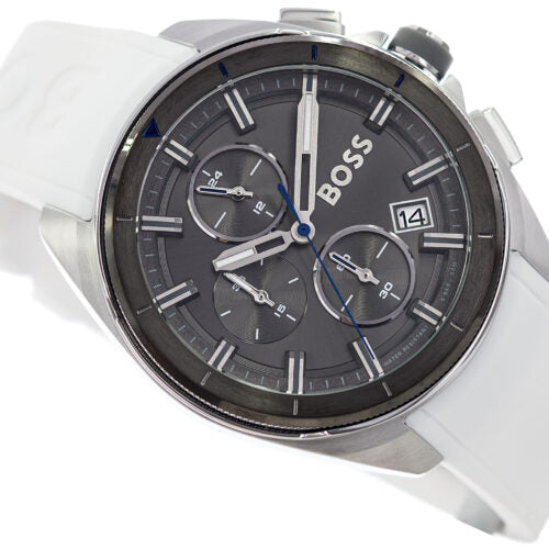chronographe à cadran gris avec bracelet en silicone blanc – Montre Homme – image 5