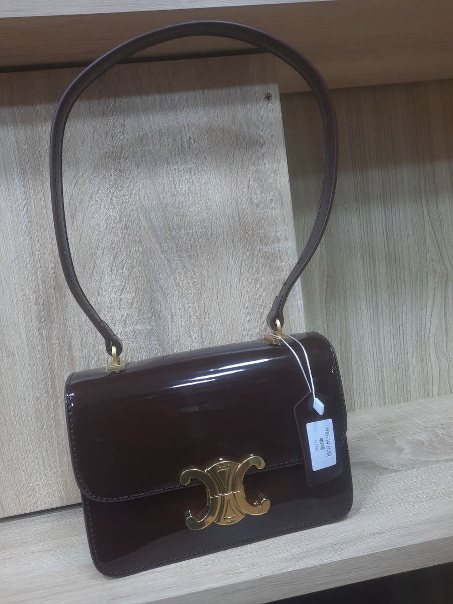 Sac Teen Garance En Veau Verni Bicolore En Brun Foncé – image 2