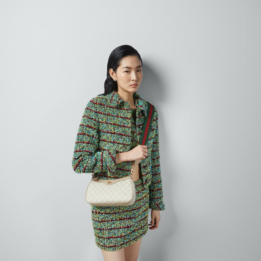 Sac À Épaule Ophidia Petite Taille Beige Et Blanche – image 2