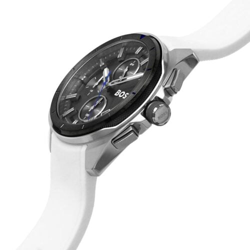 chronographe à cadran gris avec bracelet en silicone blanc – Montre Homme – image 6