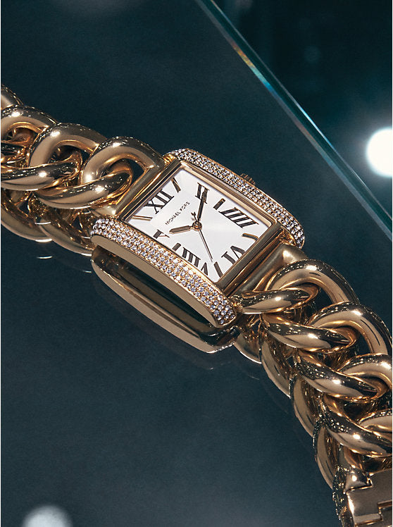 MK Emery surdimensionnée dorée à maillons gourmette et à pavé – Montre Femme – image 4