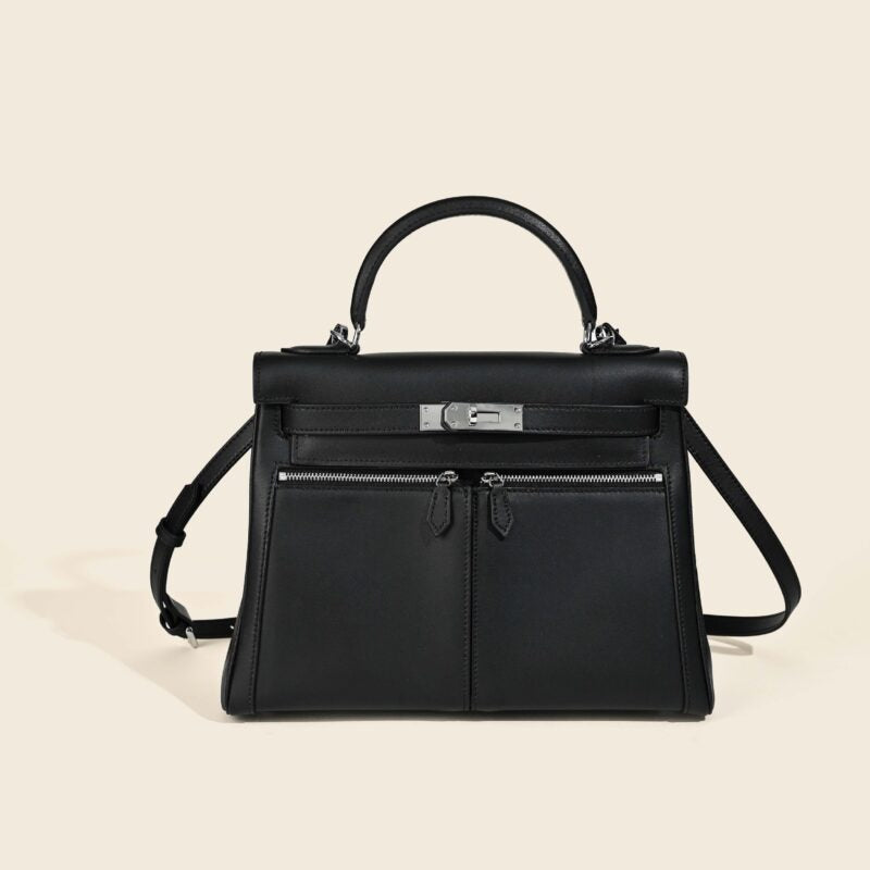 Sac À Main En Cuir Véritable Minimaliste À Double Poche Et Fermeture À Clé Pour Femmes – image 3