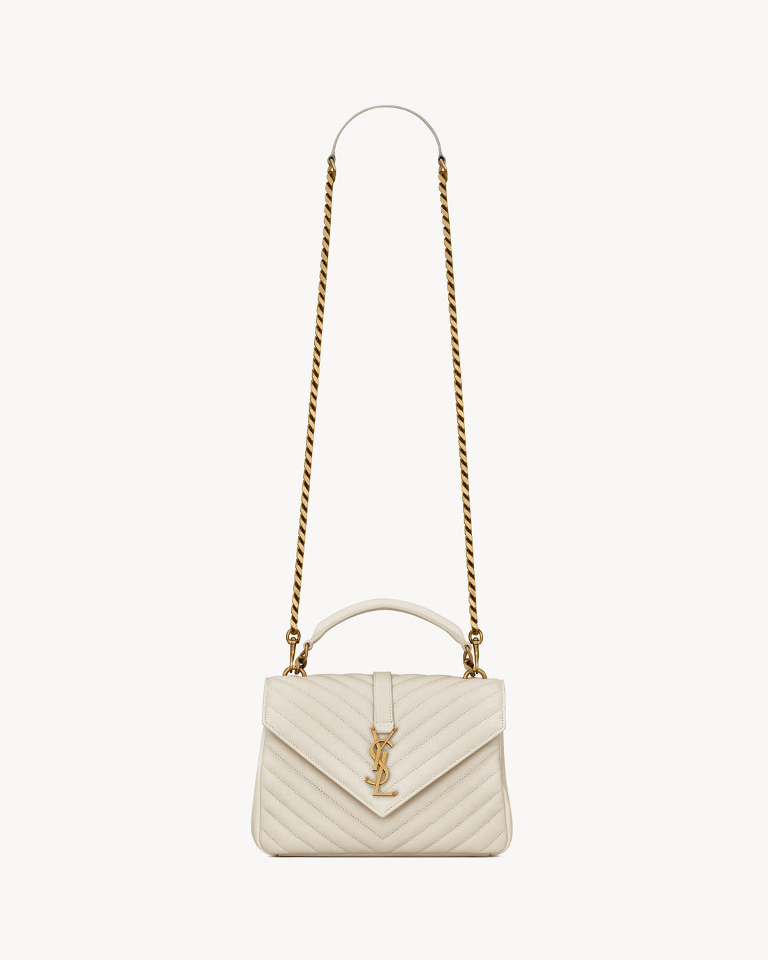 Sac Ysl Collège Medium En Semi Cuir Matelassé Blanc Cassé – image 2