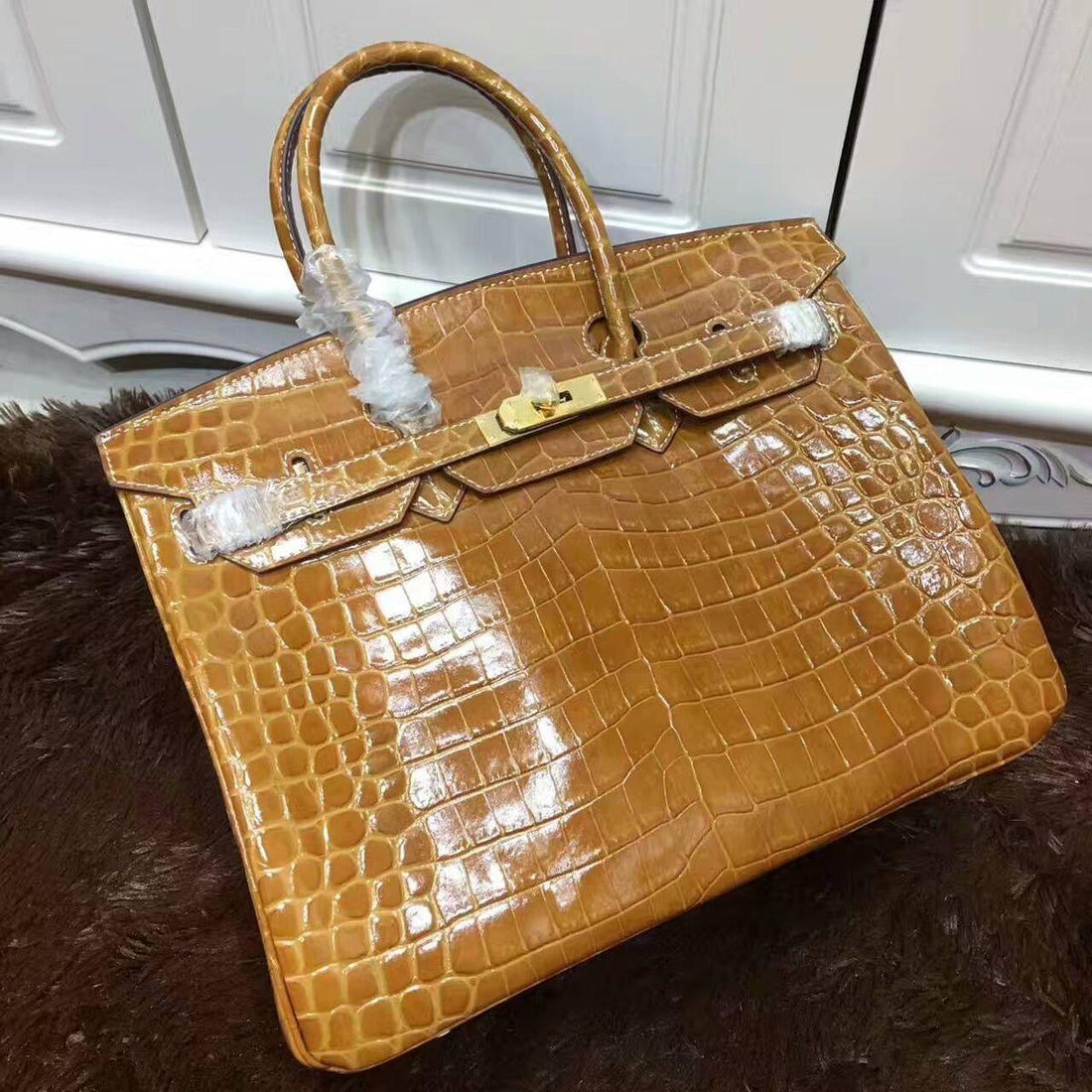 Sac À Main À Poignée Supérieure En Cuir Véritable Imprimé Crocodile – image 2