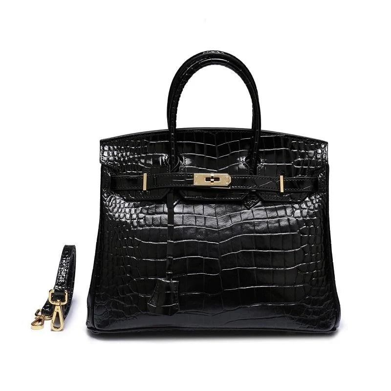 Sac À Main À Poignée Supérieure En Cuir Véritable Imprimé Crocodile – image 2