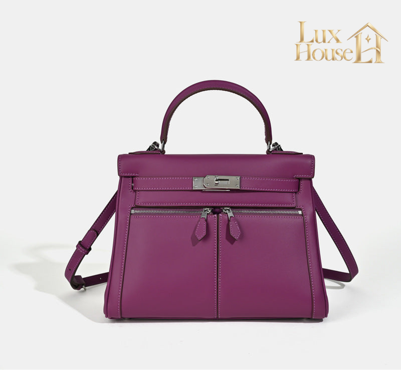 Sac À Main En Cuir Véritable Minimaliste À Double Poche Et Fermeture À Clé Pour Femmes – image 2