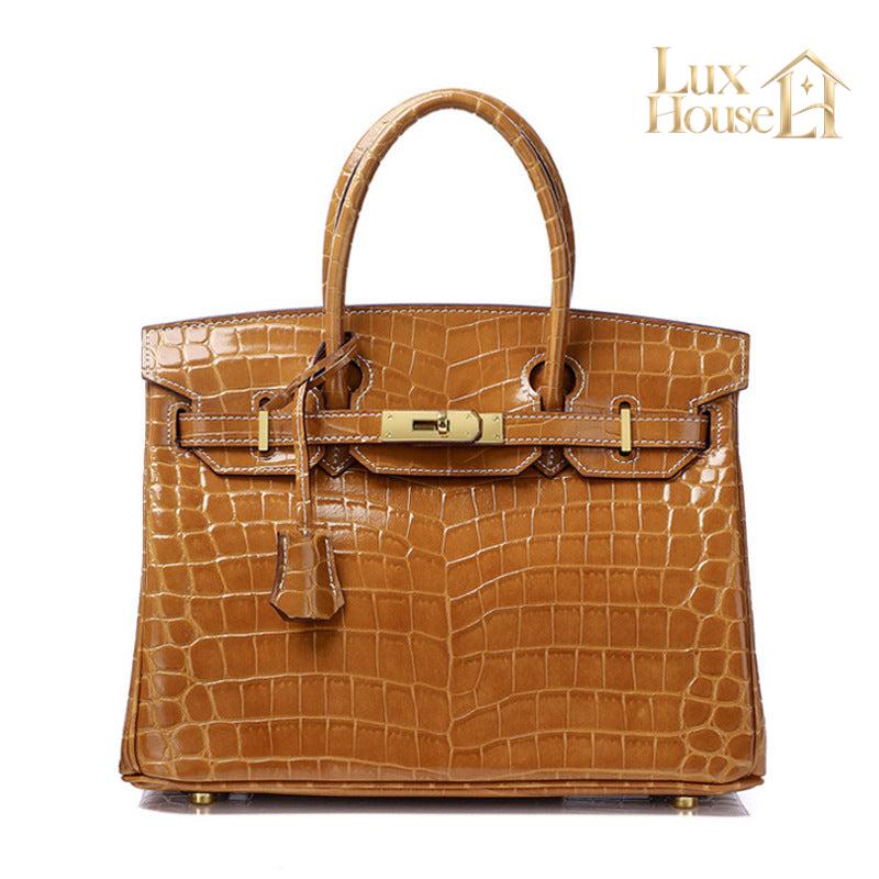 Sac À Main À Poignée Supérieure En Cuir Véritable Imprimé Crocodile – image 1