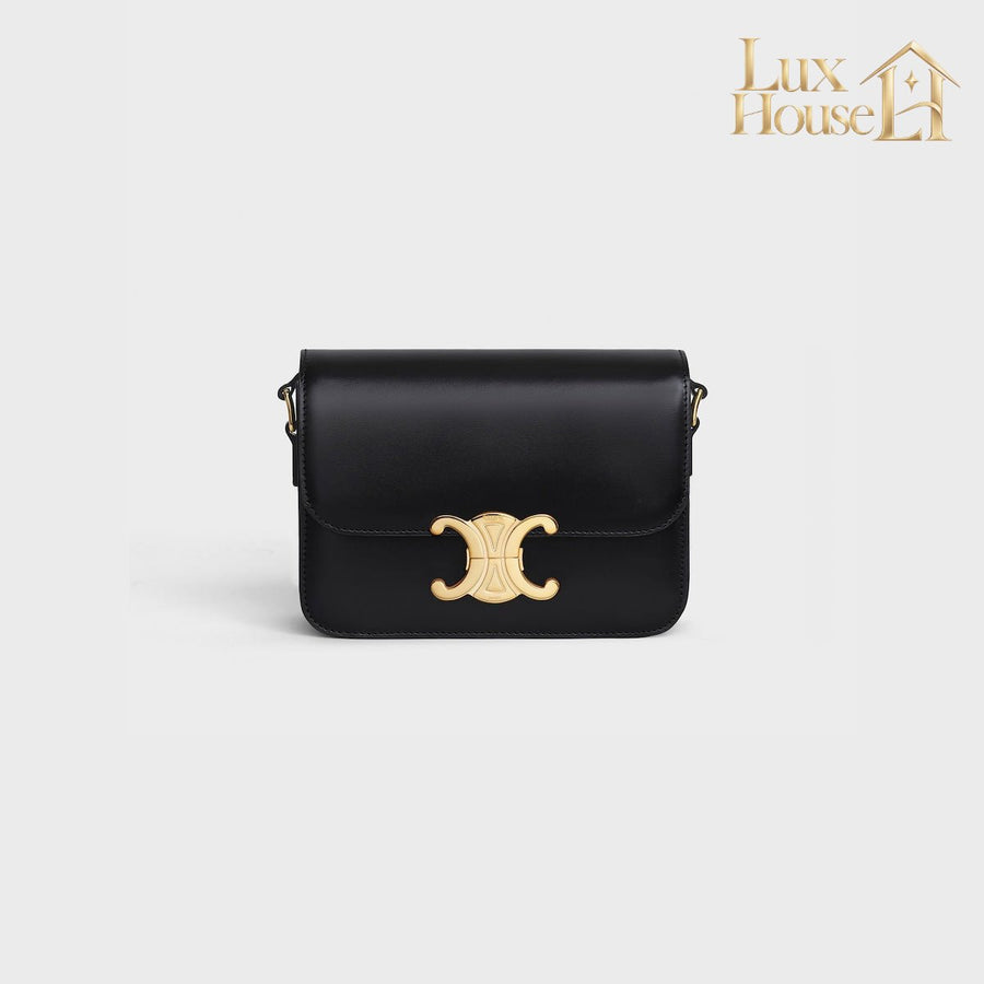 Sac Triomphe Teen Veau Brillant En Noir Et Doré – image 1