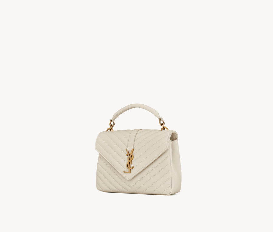 Sac Ysl Collège Medium En Semi Cuir Matelassé Blanc Cassé – image 1
