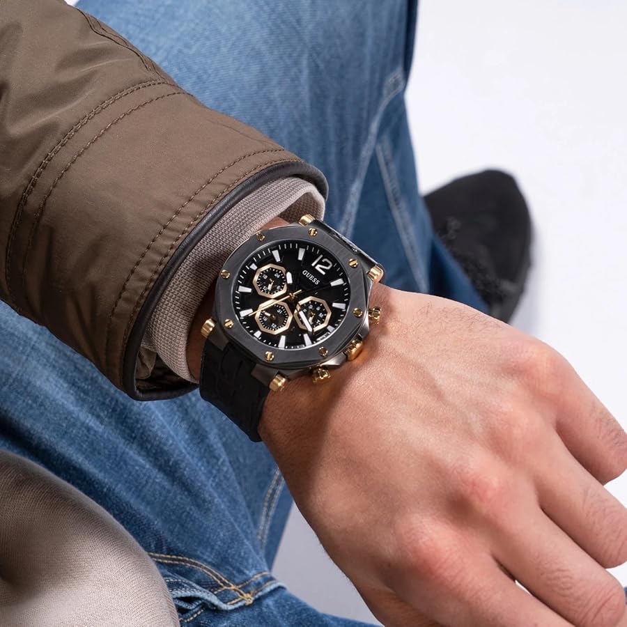 GUESS multifonction US Cuir Noir – Montre Homme – image 5
