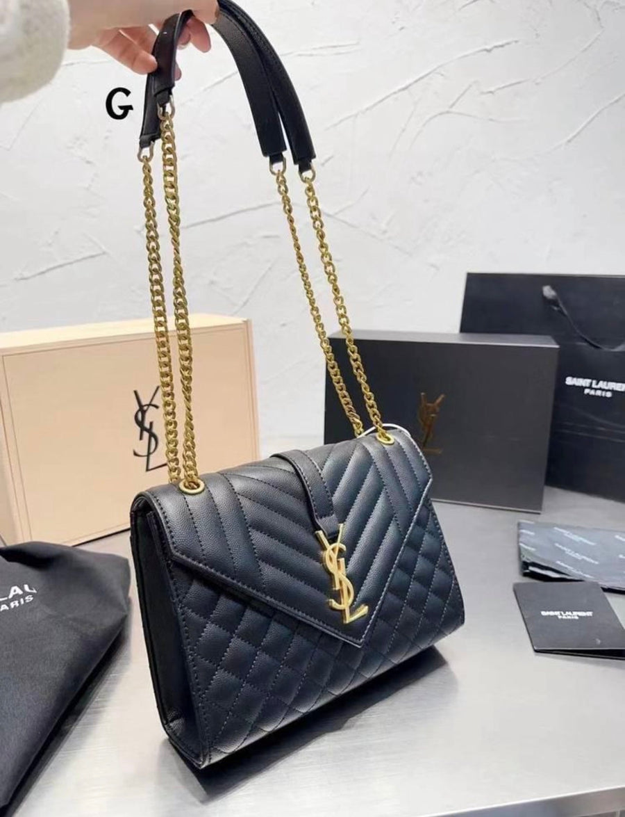 Sac Ysl Envelope Medium En D’Agneau Matelassé Noir – image 7