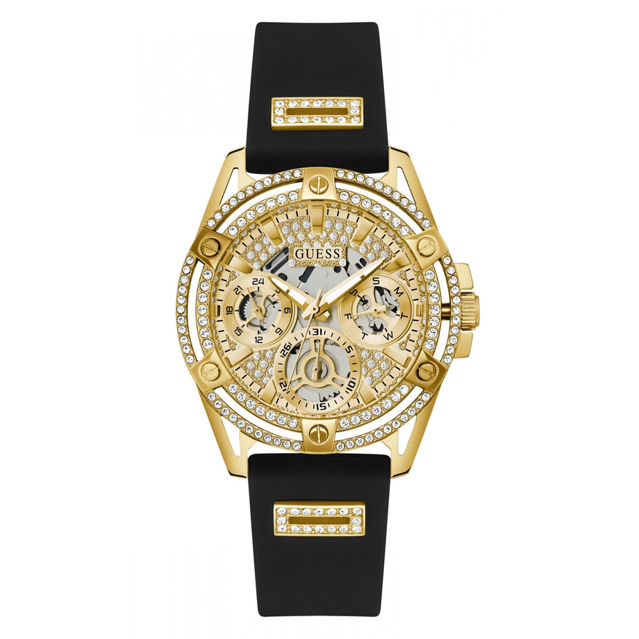 Guess King Quartz Cristaux Cadran doré Bracelet en silicone noir - GW0537G2 – Montre Femme – image 1