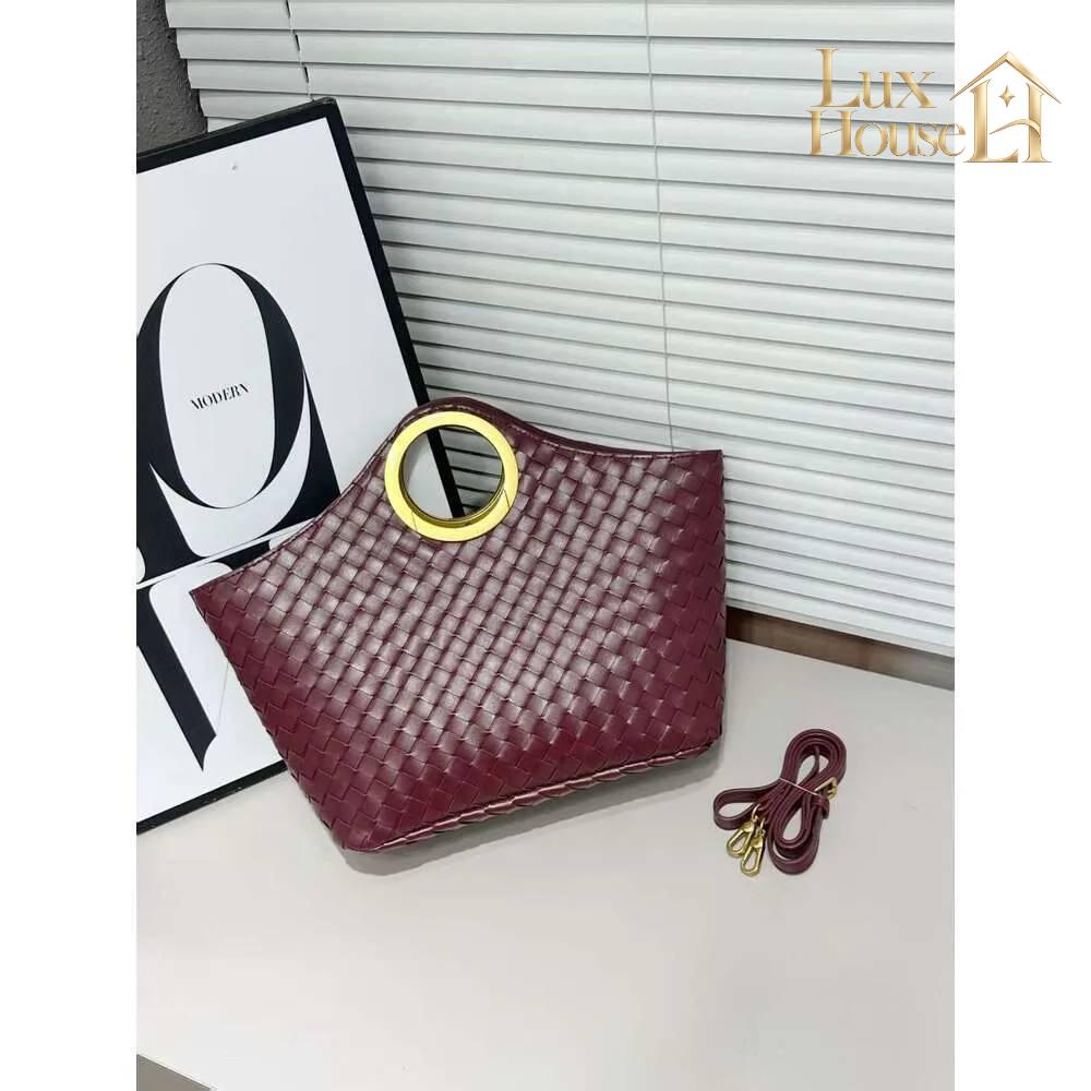 Sac Cabas En Semi Cuir Tressé Avec Anse Ronde En Métal - Aryax – image 2