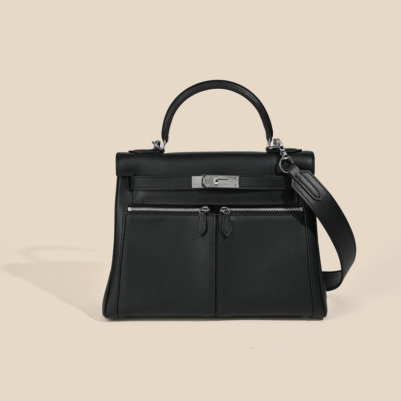 Sac À Main En Cuir Véritable Minimaliste À Double Poche Et Fermeture À Clé Pour Femmes – image 4