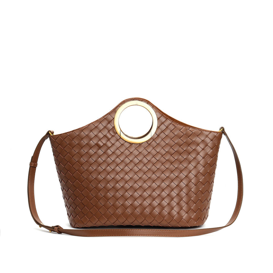 Sac Cabas En Semi Cuir Tressé Avec Anse Ronde En Métal - Aryax – image 1