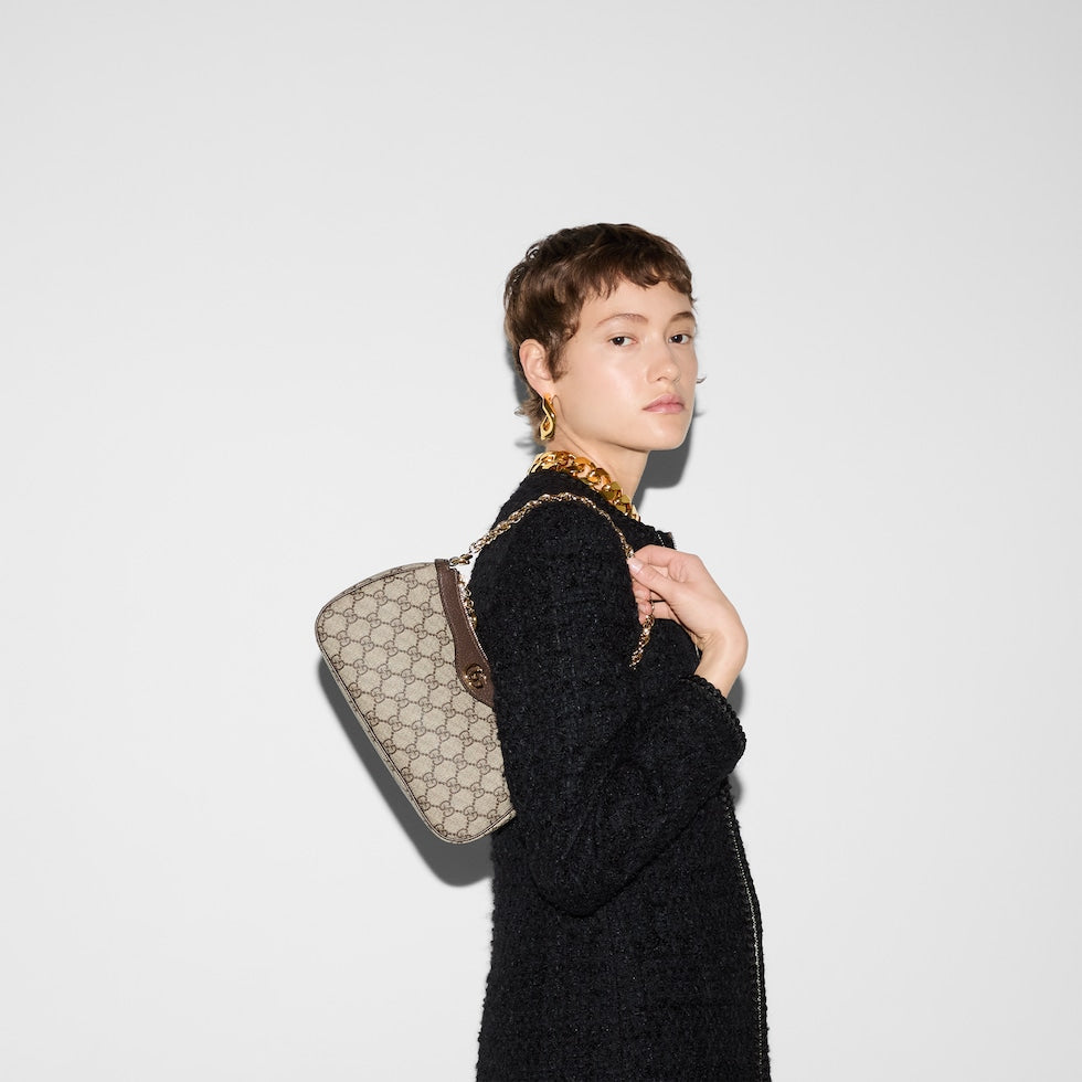Sac À Épaule Ophidia Petite Taille Beige Et Ébène – image 2