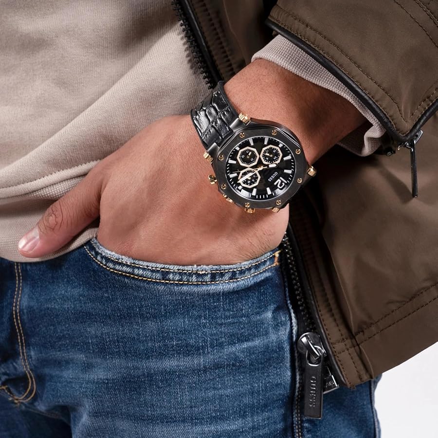 GUESS multifonction US Cuir Noir – Montre Homme – image 6