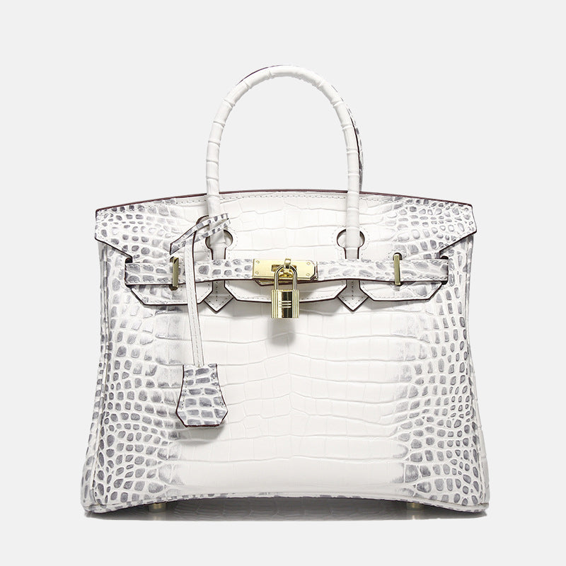Sac À Main À Poignée Supérieure En Cuir Véritable Imprimé Crocodile – image 2