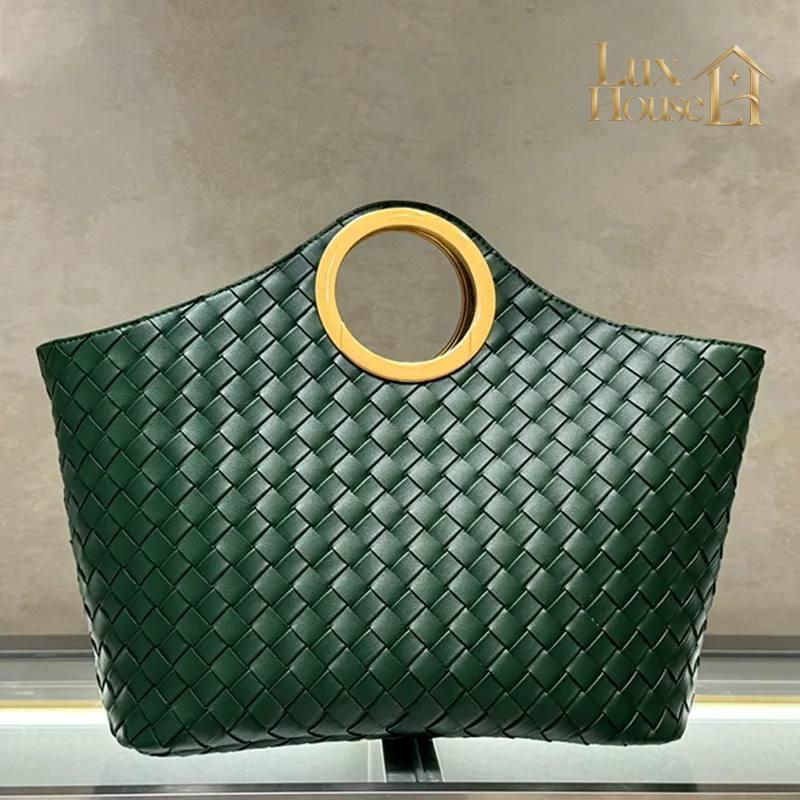 Sac Cabas En Semi Cuir Tressé Avec Anse Ronde En Métal - Aryax – image 3