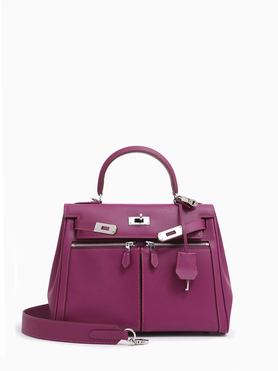 Sac À Main En Cuir Véritable Minimaliste À Double Poche Et Fermeture À Clé Pour Femmes – image 4