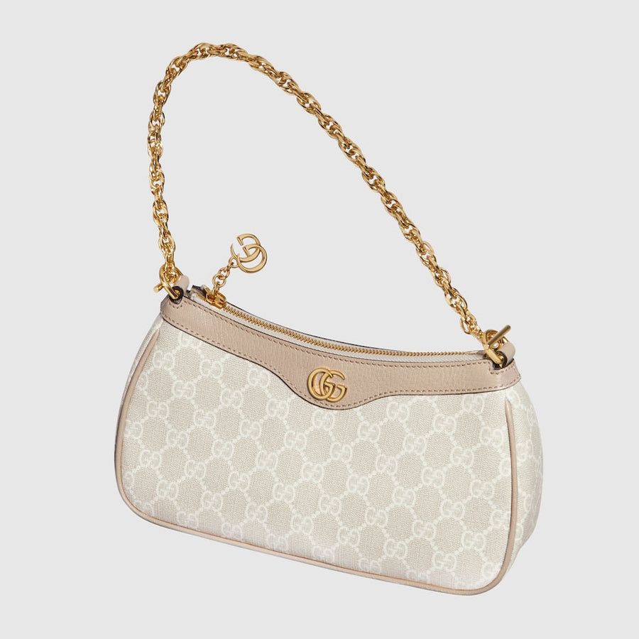 Sac À Épaule Ophidia Petite Taille Beige Et Blanche – image 5