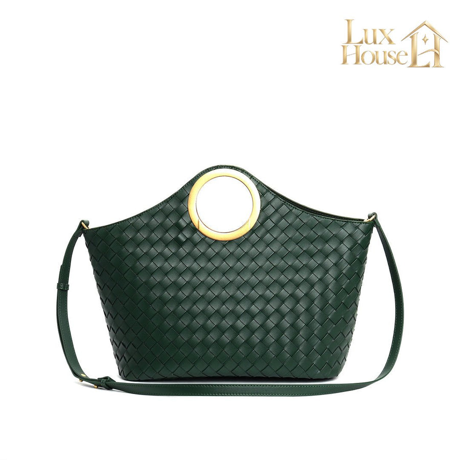 Sac Cabas En Semi Cuir Tressé Avec Anse Ronde En Métal - Aryax – image 1