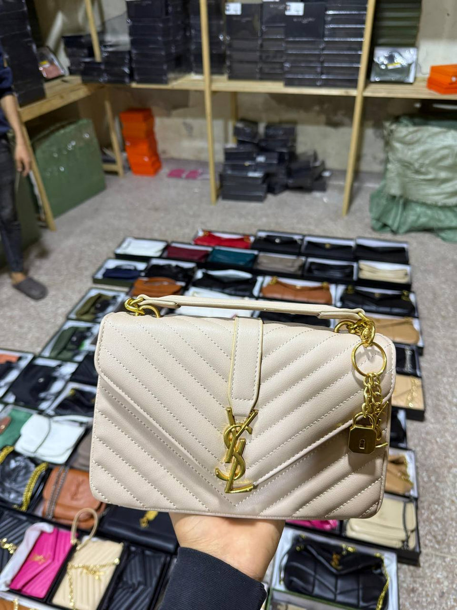 Sac Ysl Collège Medium En Semi Cuir Matelassé Blanc Cassé – image 8