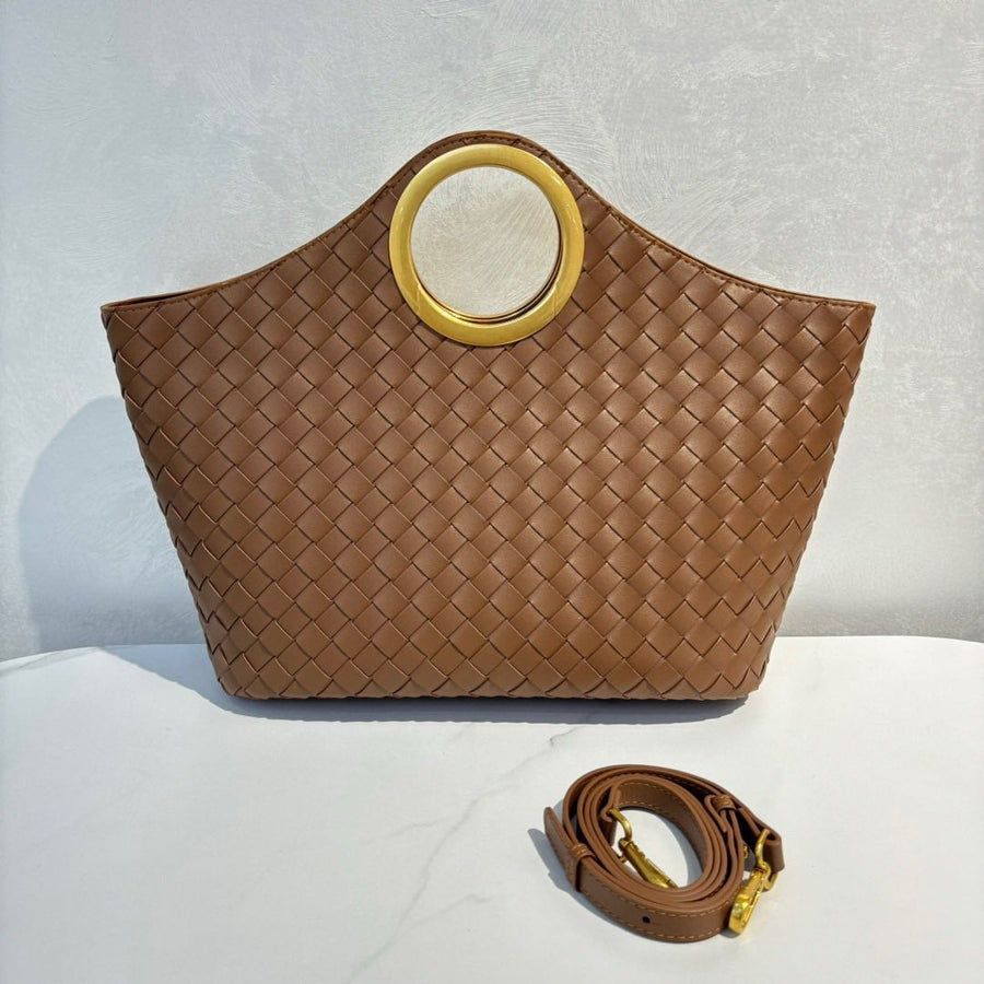 Sac Cabas En Semi Cuir Tressé Avec Anse Ronde En Métal - Aryax – image 4