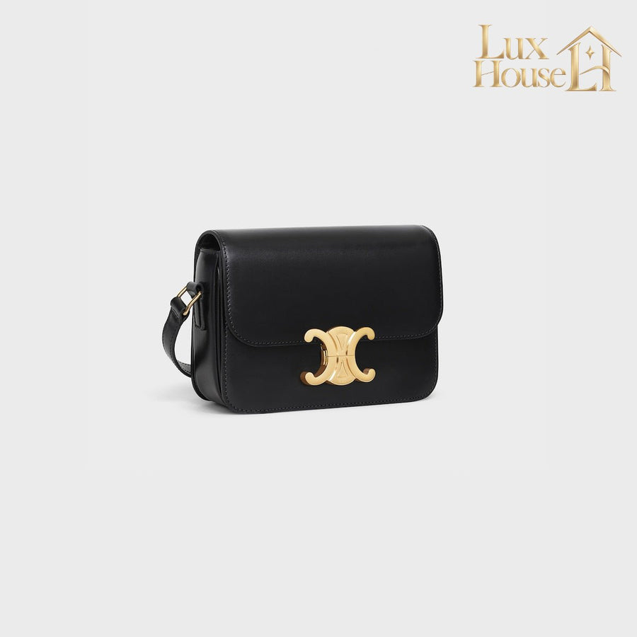 Sac Triomphe Teen Veau Brillant En Noir Et Doré – image 2