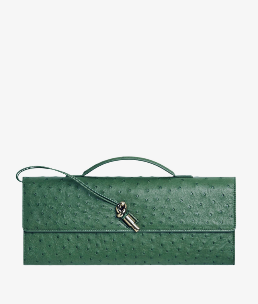 Pochette à anse en autruche avec fermeture knot signature. – image 1