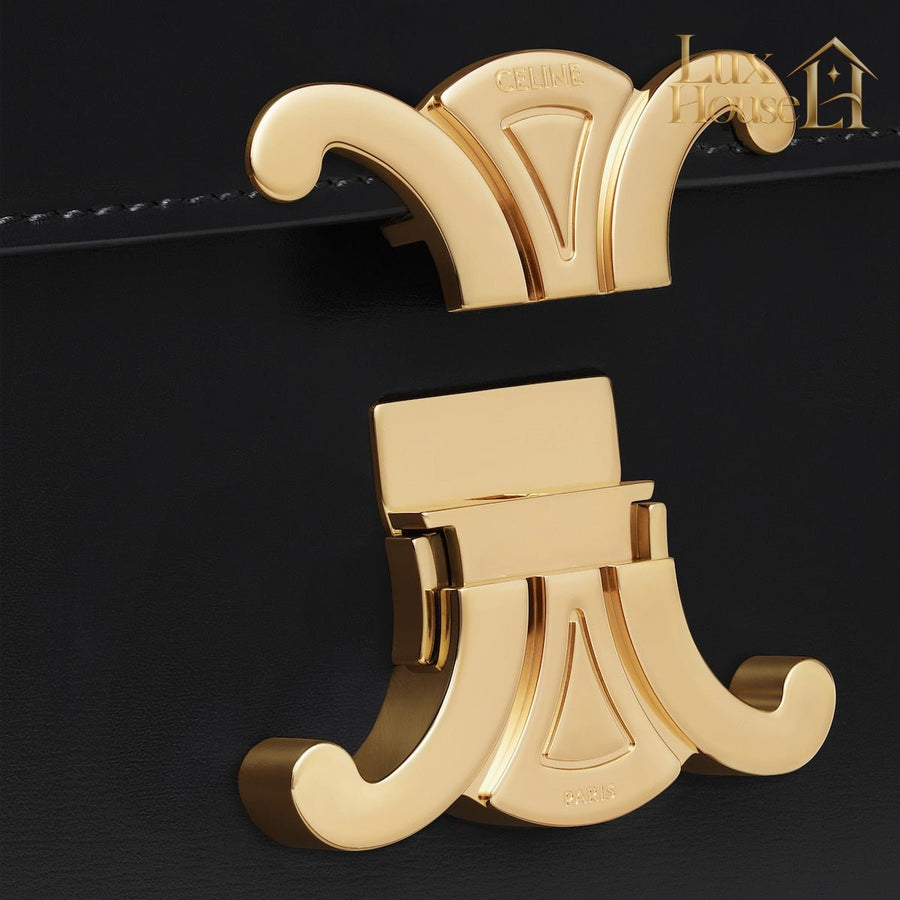 Sac Triomphe Teen Veau Brillant En Noir Et Doré – image 4