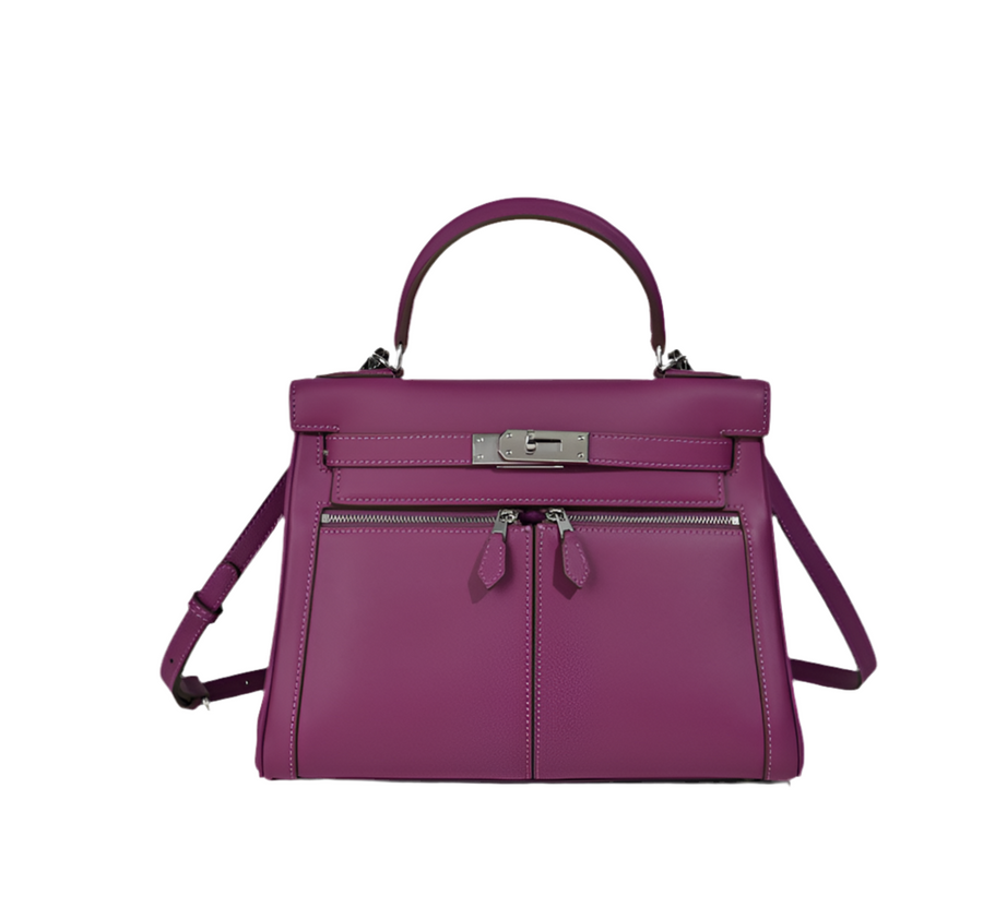 Sac À Main En Cuir Véritable Minimaliste À Double Poche Et Fermeture À Clé Pour Femmes – image 1