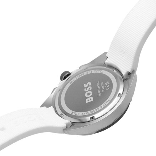 chronographe à cadran gris avec bracelet en silicone blanc – Montre Homme – image 7