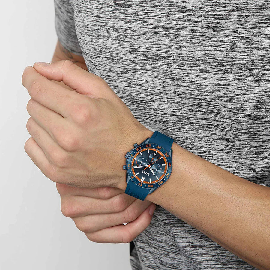 Chronographe À Cadran Ton Et Bracelet En Silicone Bleu – Montre Homme – image 2