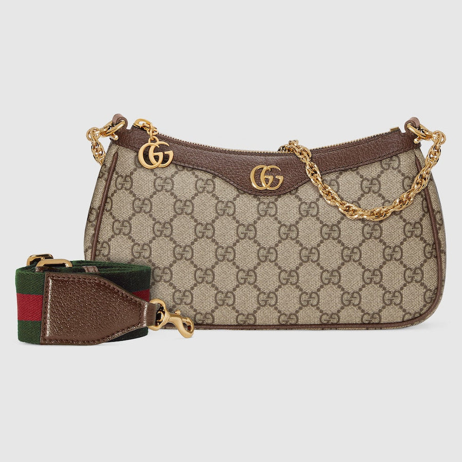 Sac À Épaule Ophidia Petite Taille Beige Et Ébène – image 3