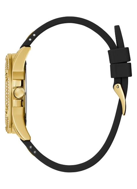 Guess King Quartz Cristaux Cadran doré Bracelet en silicone noir - GW0537G2 – Montre Femme – image 2