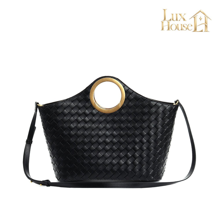 Sac Cabas En Semi Cuir Tressé Avec Anse Ronde En Métal - Aryax – image 1