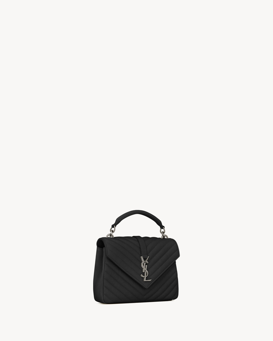 Sac Ysl Collège Medium En Semi Cuir Matelassé Noir Et Argenté – image 7