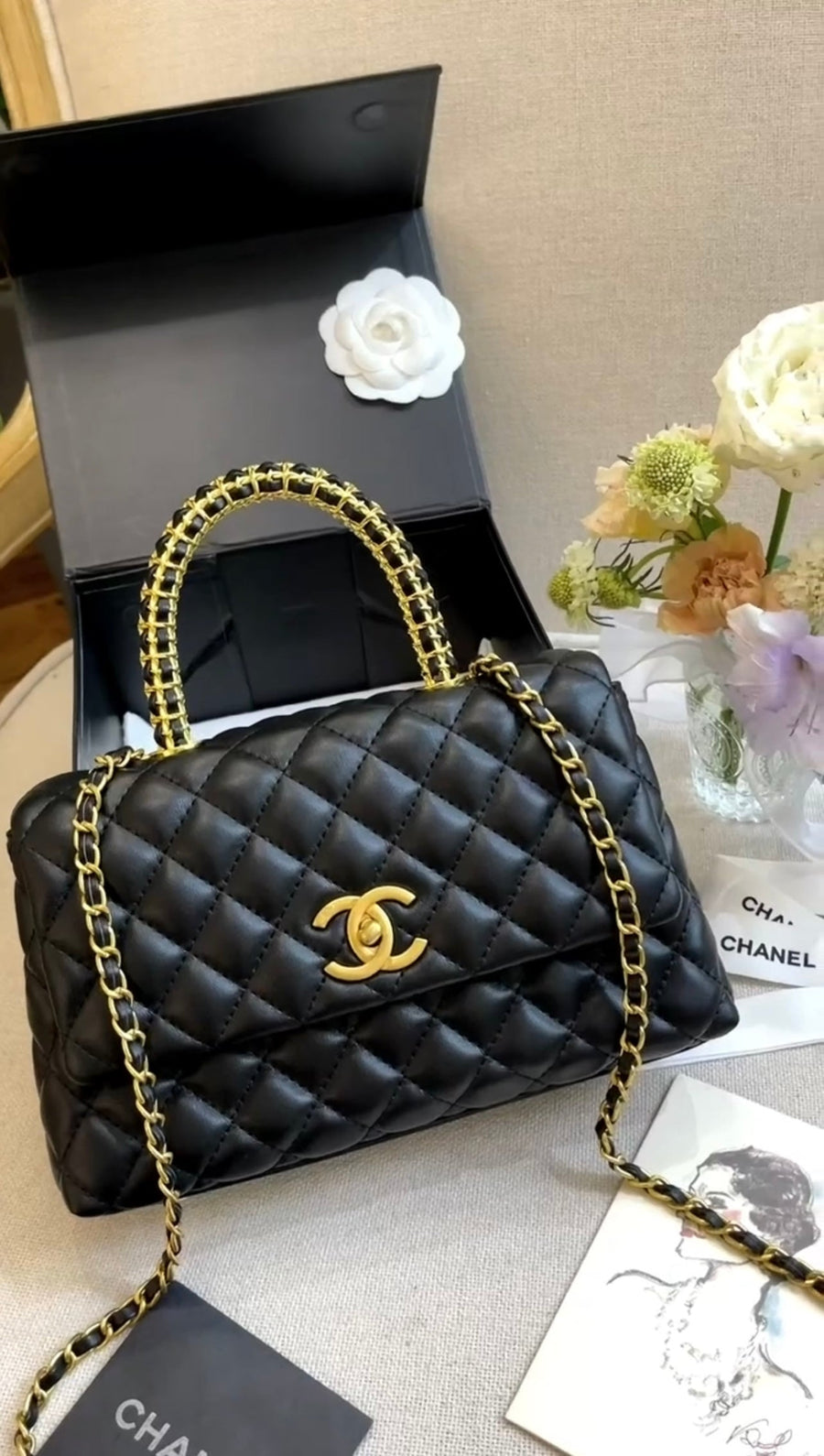Sac bandoulière Coco Handle Chanel Cuir Strass Anthracite – image 2