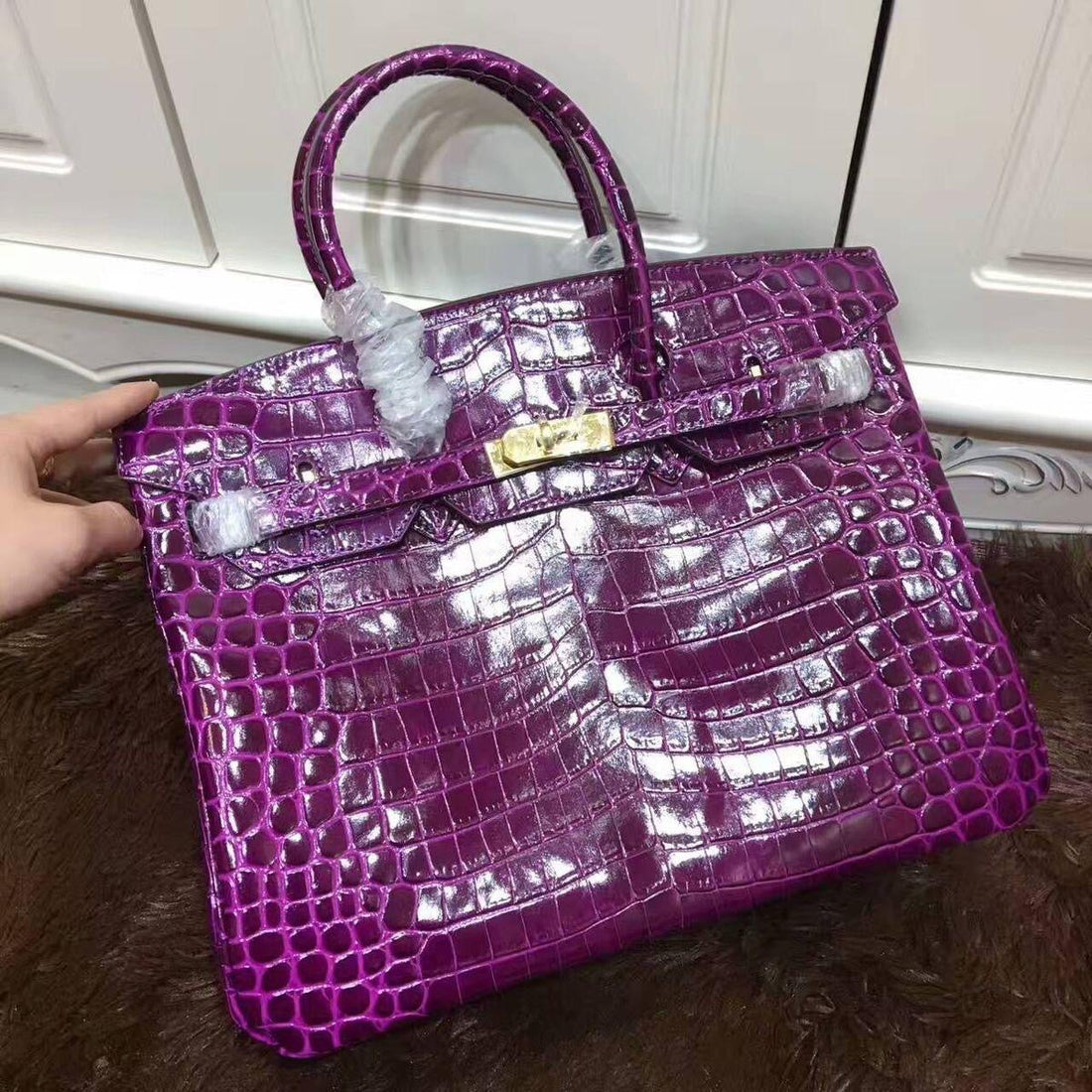 Sac À Main À Poignée Supérieure En Cuir Véritable Imprimé Crocodile – image 2