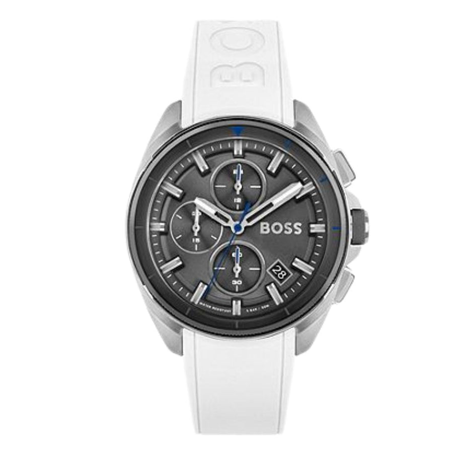 chronographe à cadran gris avec bracelet en silicone blanc – Montre Homme – image 1