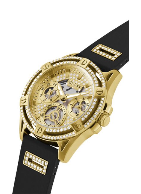 Guess King Quartz Cristaux Cadran doré Bracelet en silicone noir - GW0537G2 – Montre Femme – image 4