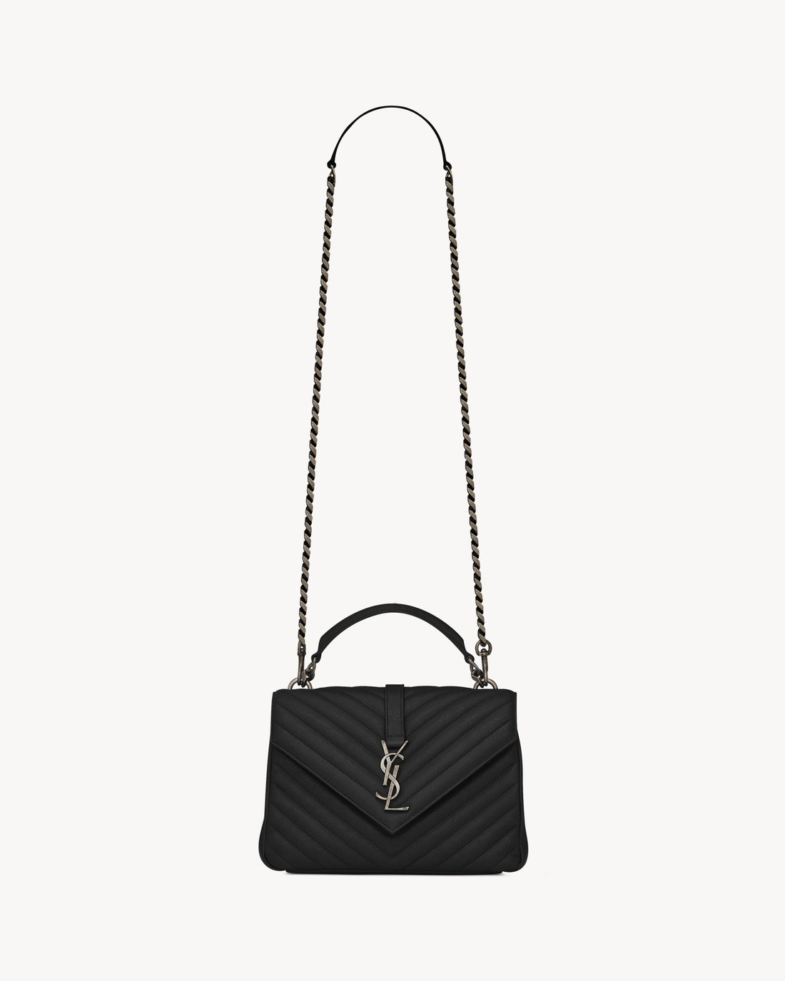 Sac Ysl Collège Medium En Semi Cuir Matelassé Noir Et Argenté – image 2