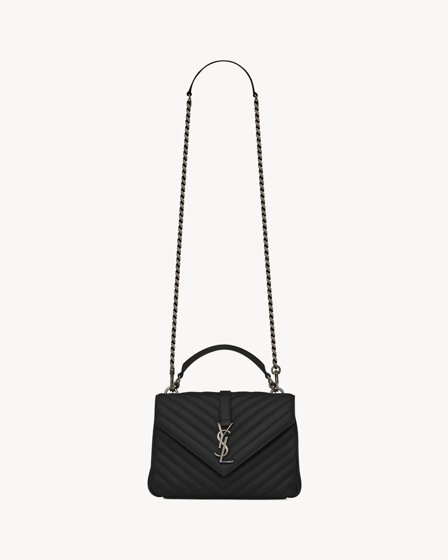 Sac Ysl Collège Medium En Semi Cuir Matelassé Noir Et Argenté – image 2
