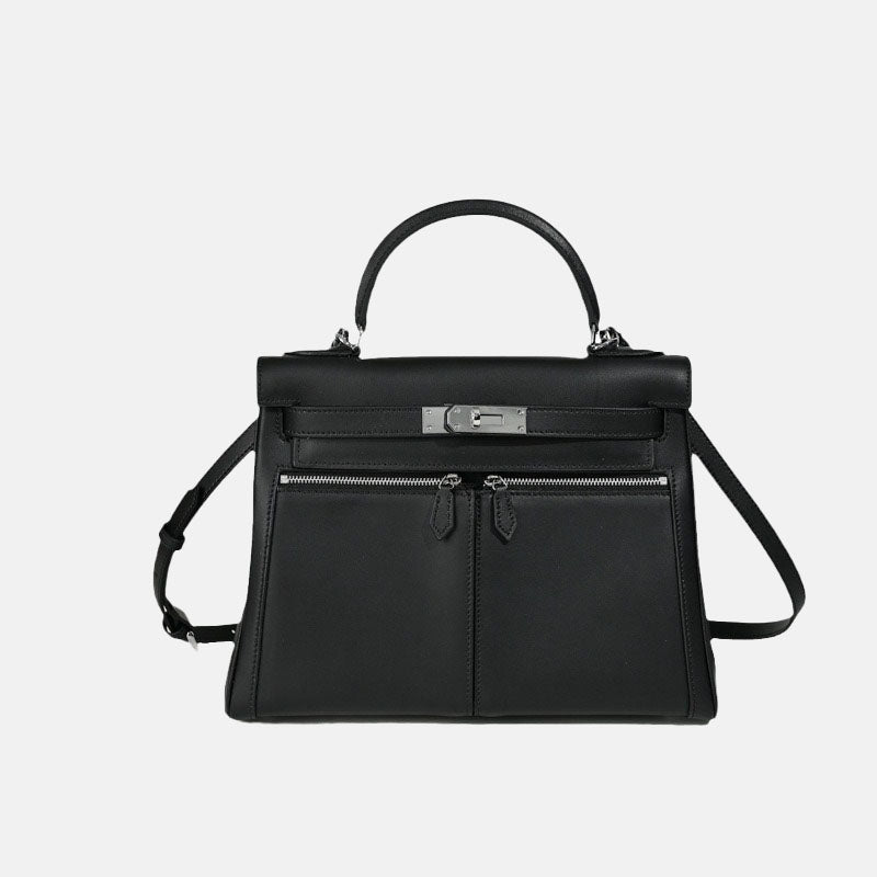 Sac À Main En Cuir Véritable Minimaliste À Double Poche Et Fermeture À Clé Pour Femmes – image 2