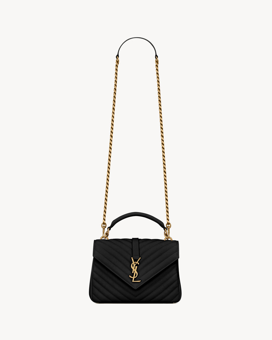Sac Ysl Collège Medium En Semi Cuir Matelassé Noir Et Doré – image 8