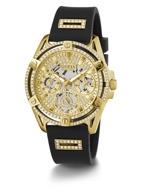 Guess King Quartz Cristaux Cadran doré Bracelet en silicone noir - GW0537G2 – Montre Femme – image 5