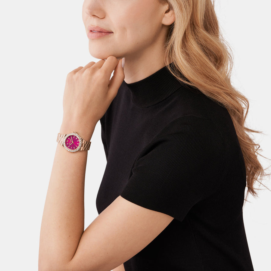 MK Lennox à trois aiguilles en acier inoxydable doré rose – Montre Femme – image 6