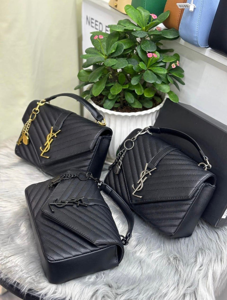 Sac Ysl Collège Medium En Semi Cuir Matelassé Noir – image 8