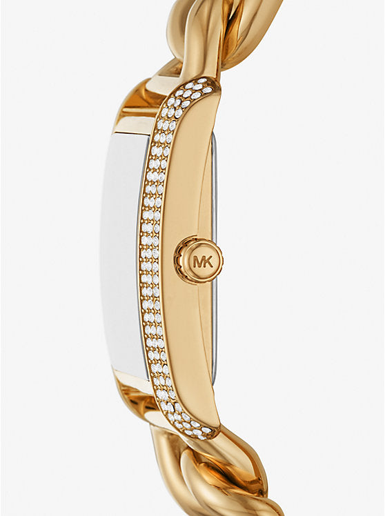 MK Emery surdimensionnée dorée à maillons gourmette et à pavé – Montre Femme – image 2
